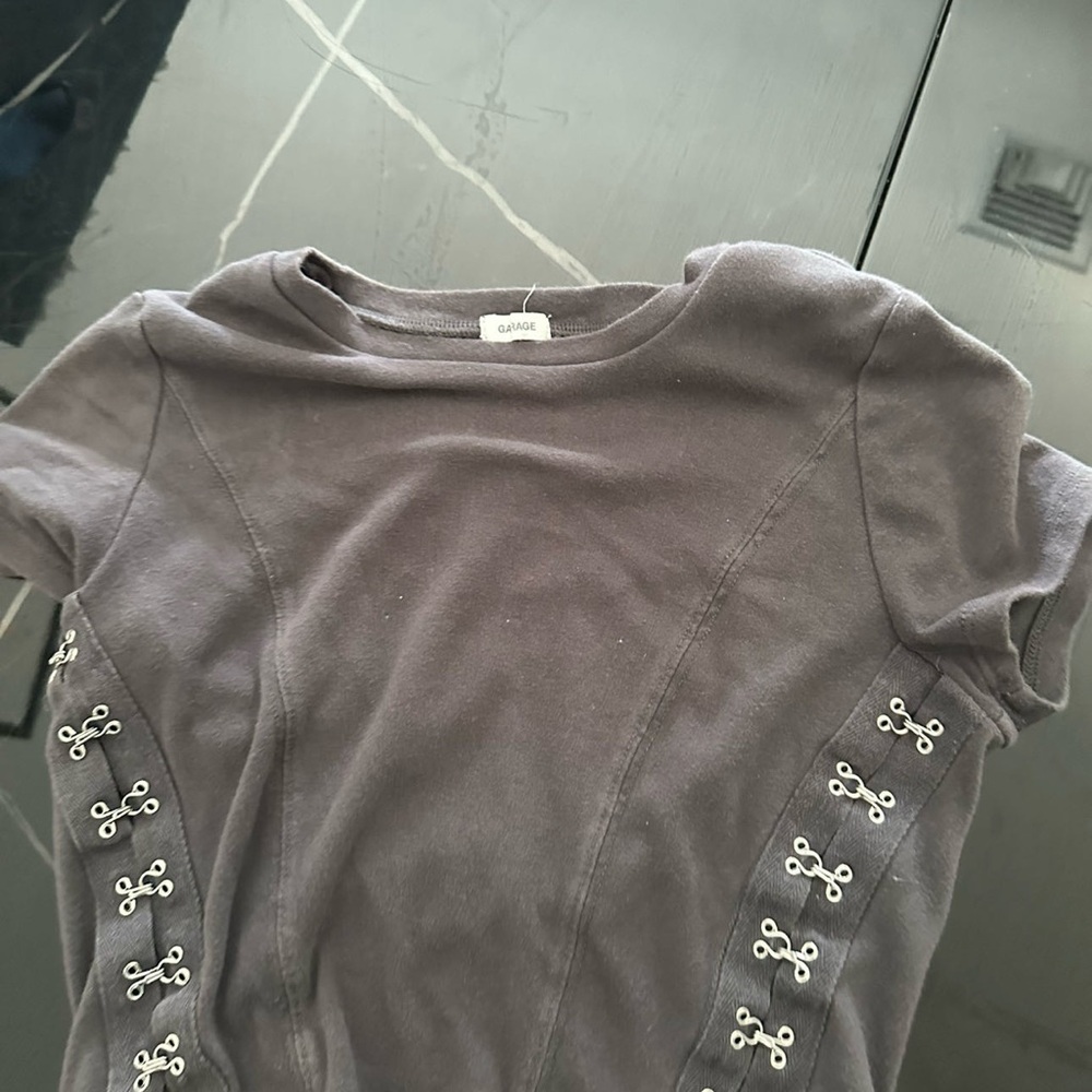 Garage Gray Top with Side Lace-Up Detail